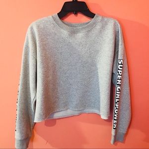 Grey Cropped Crew Neck Sweatshirt